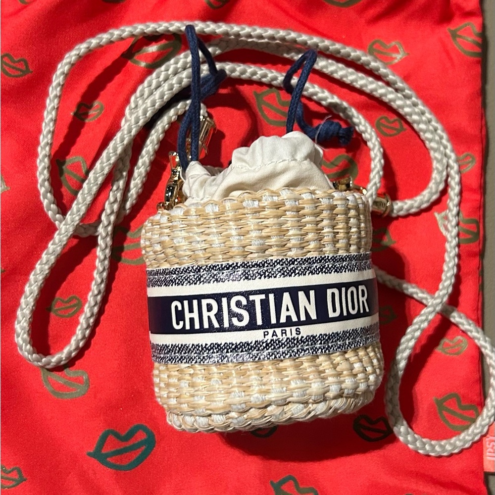 Dior Beige and Navy Mini Woven Bag